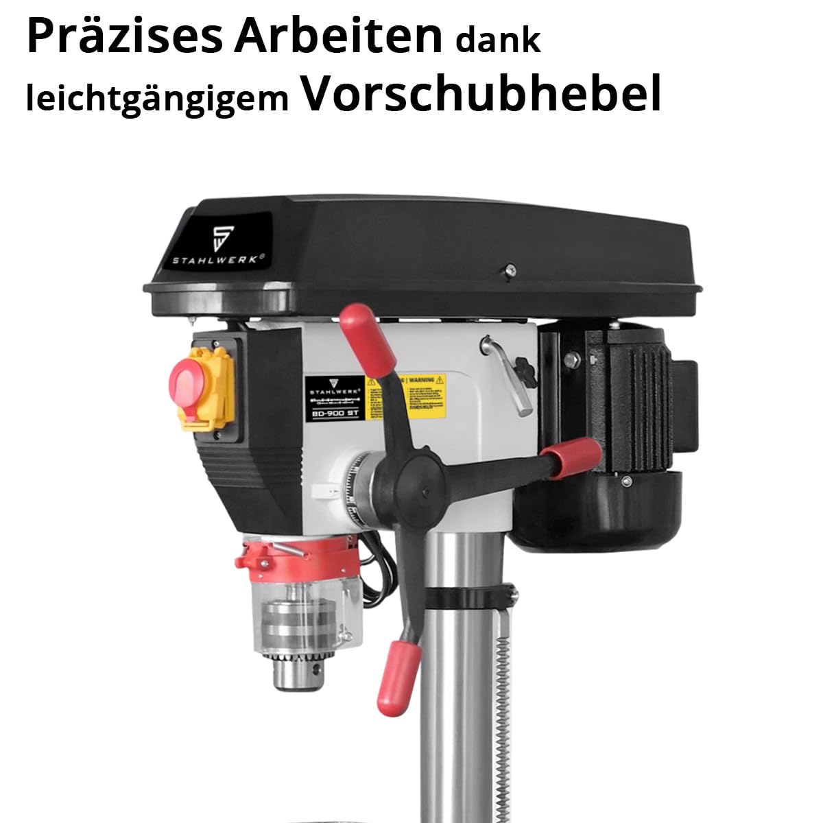 STAHLWERK Säulenbohrmaschine 900 W – Bohrdurchmesser Ø 5-20 mm, 280-2.380 U/min, präzise Standbohrmaschine für Heimwerker und Metallbauer, robuster Bohrtisch und Metallfuß für stabilen Stand