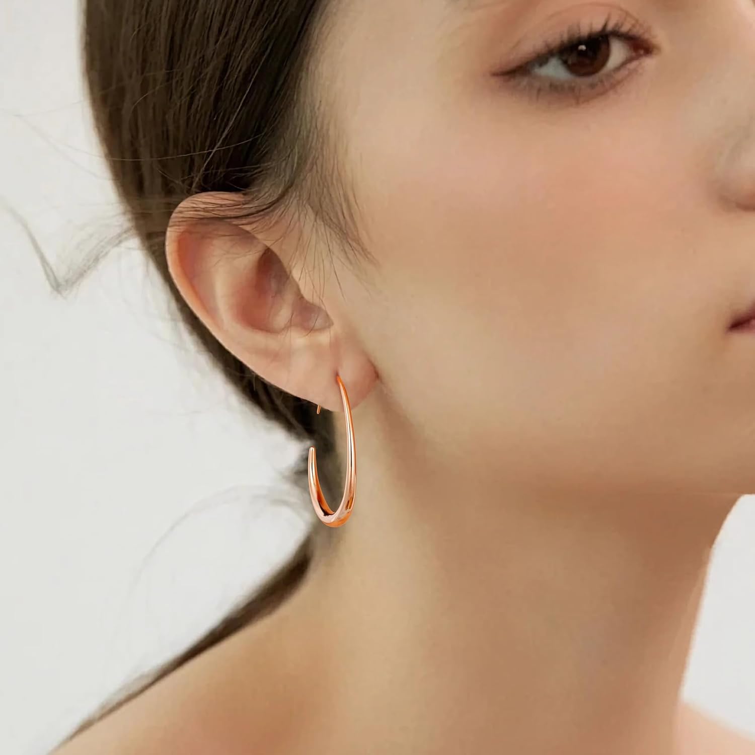 sovesi 14K Gold Plated Teardrop Hoop Earrings for Women, Lightweight Stainless Steel Oval Pull Through Gold Hoop Earrings for Women - Image 3