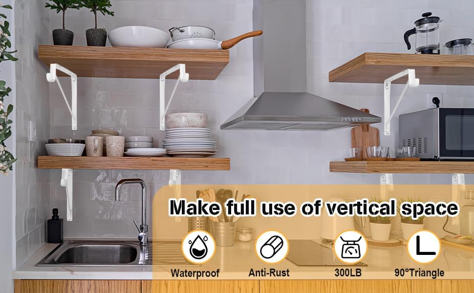 Miniatura 5 de Paquete de 4 soportes resistentes para barra de armario y estantes, soportes de estante de armario, soportes de armario para ropa, soporte de poste