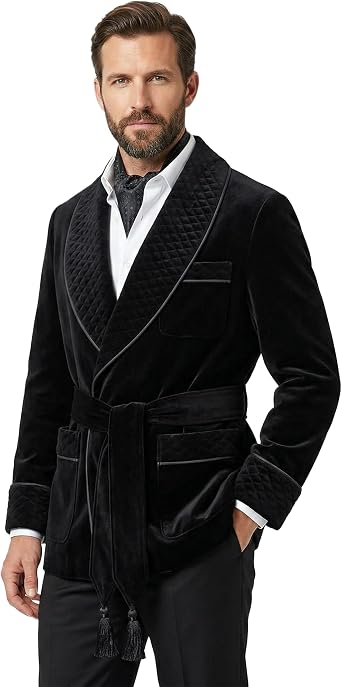 Mens Quilted Smoking Jackets Black Velvet Smoking Robes Coat Jackets Dinner Party Wear Jackets