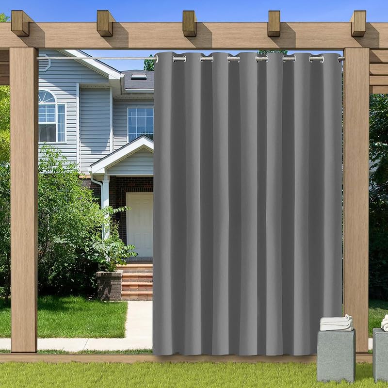 BliRiki Indoor Outdoor Blackout Curtain, Thermal Insulated Waterproof Outdoor Curtains for Patio Gazebo Pergola, Privacy Protection Room Divider Curtain for Bedroom, 1 Panel, W72 xH102, Grey