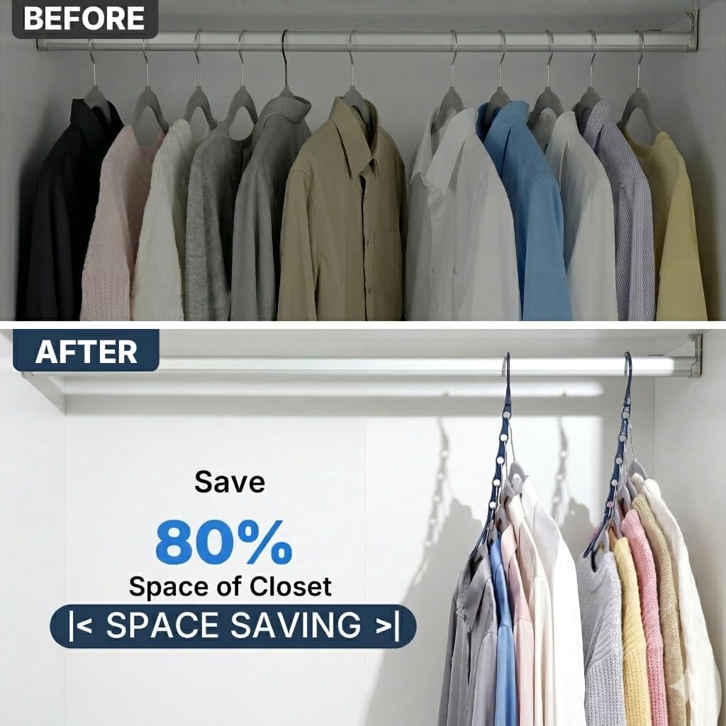HOUSE DAY Magic Space Saving Hangers 10 Pack, Premium Smart Hangers, Sturdy Cascading Hangers with 5 Holes for Heavy Clothes, Closet Organizers and Storage, College Dorm Room Essentials - Misty Blue