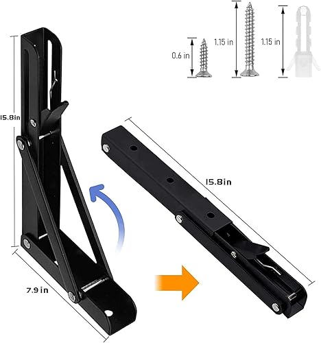 Miniatura 2 de Soportes de estante plegables  Soporte de estante triangular plegable de acero inoxidable resistente, bisagra de mesa plegable montada en la pared,