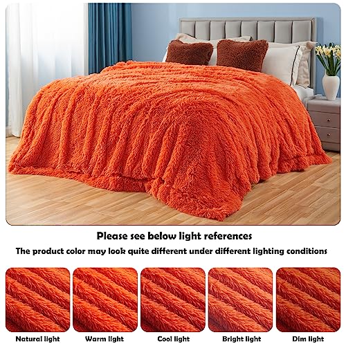 GONAAP Fuzzy Faux Fur Throw Blanket Queen Size Orange Super Soft Cozy Plush Fuzzy Shaggy Blanket for Couch Sofa Bed (Orange, Queen(90"x90"))