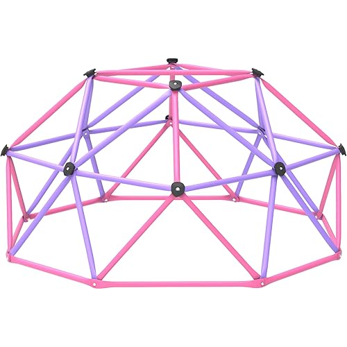 Gardenature 6FT Climbing Dome for Kids 3-8, Jungle Gym for Indoor and Outdoor, Geometric Dome Climber Supporting 440 Lbs Anti-Rust Metal Play Structure, Kids Gift Toys, ASTM Approved, Pink & Purple