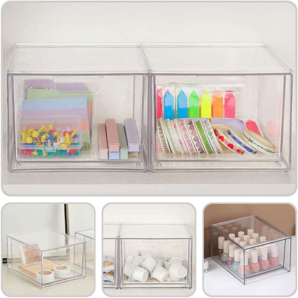 Alipis Drawer Storage Organizer Stackable Storage Drawers for Desktop Laundry‼️item dimensions vary 1 big and 1 small container great for laundry area or office (light scratches on outer edges‼️