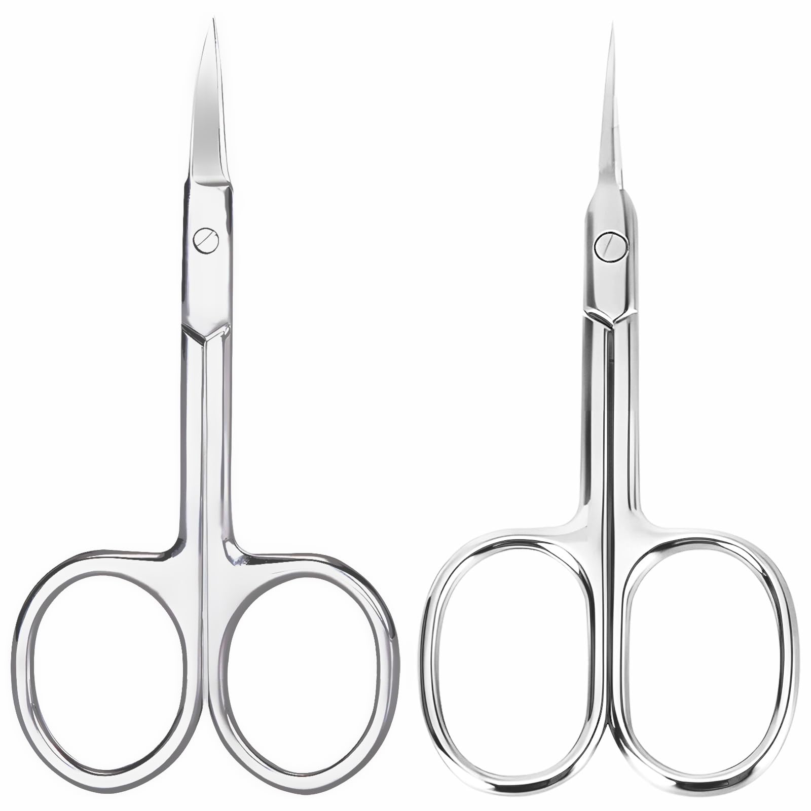 2 Pack Cuticle Scissors and Grooming Scissors Extra Fine for Manicure and Pedicure, Curved Blade Precise Pointed Tip Grooming Kit for Eyebrow, Eyelash, Trim Nail and Dry Skin