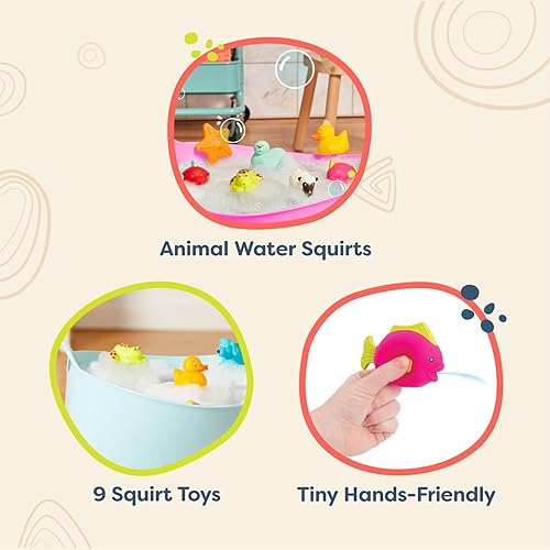 Miniatura 6 de B. toys - Juego de agua de chorros de baño de animales - 9 juguetes coloridos para bebés con diseños texturizados - Juguetes seguros para niños