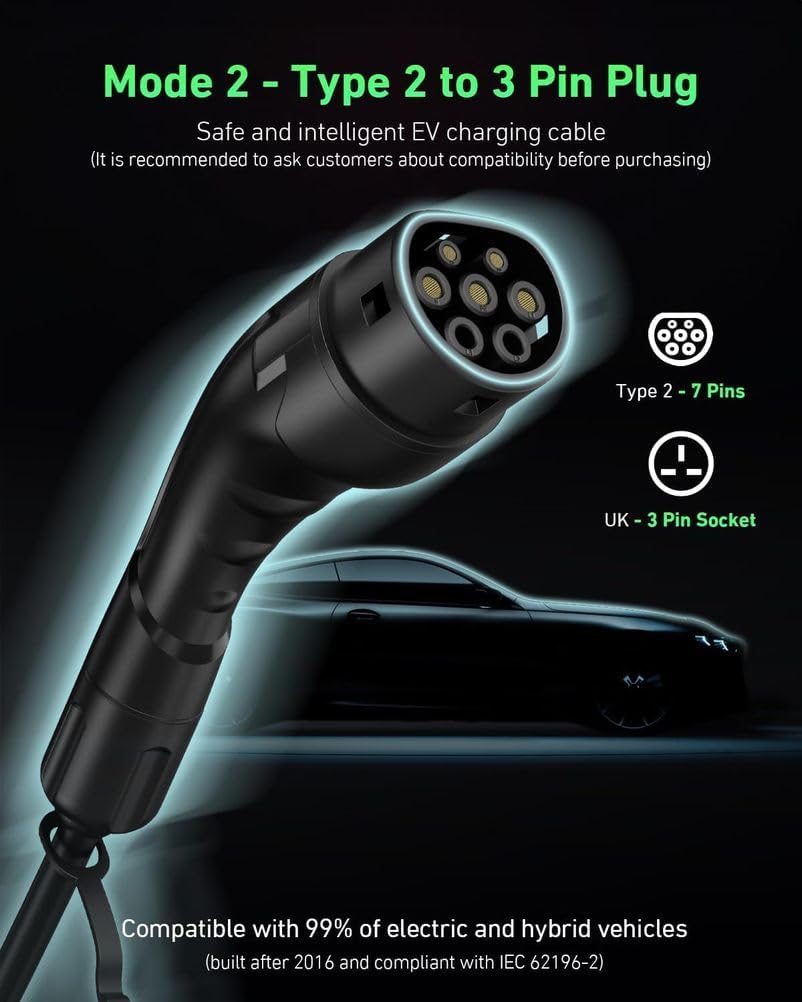 PLKEQS Cable de Cargador EV Tipo 2 3.5KW Corriente Ajustable [8-16A 1-Fase 5/10/15M] Cargador EV Portátil con Pantalla de Visualización Retraso de Tiempo 1-10 Horas Apagado automático Anti-Quema,15m