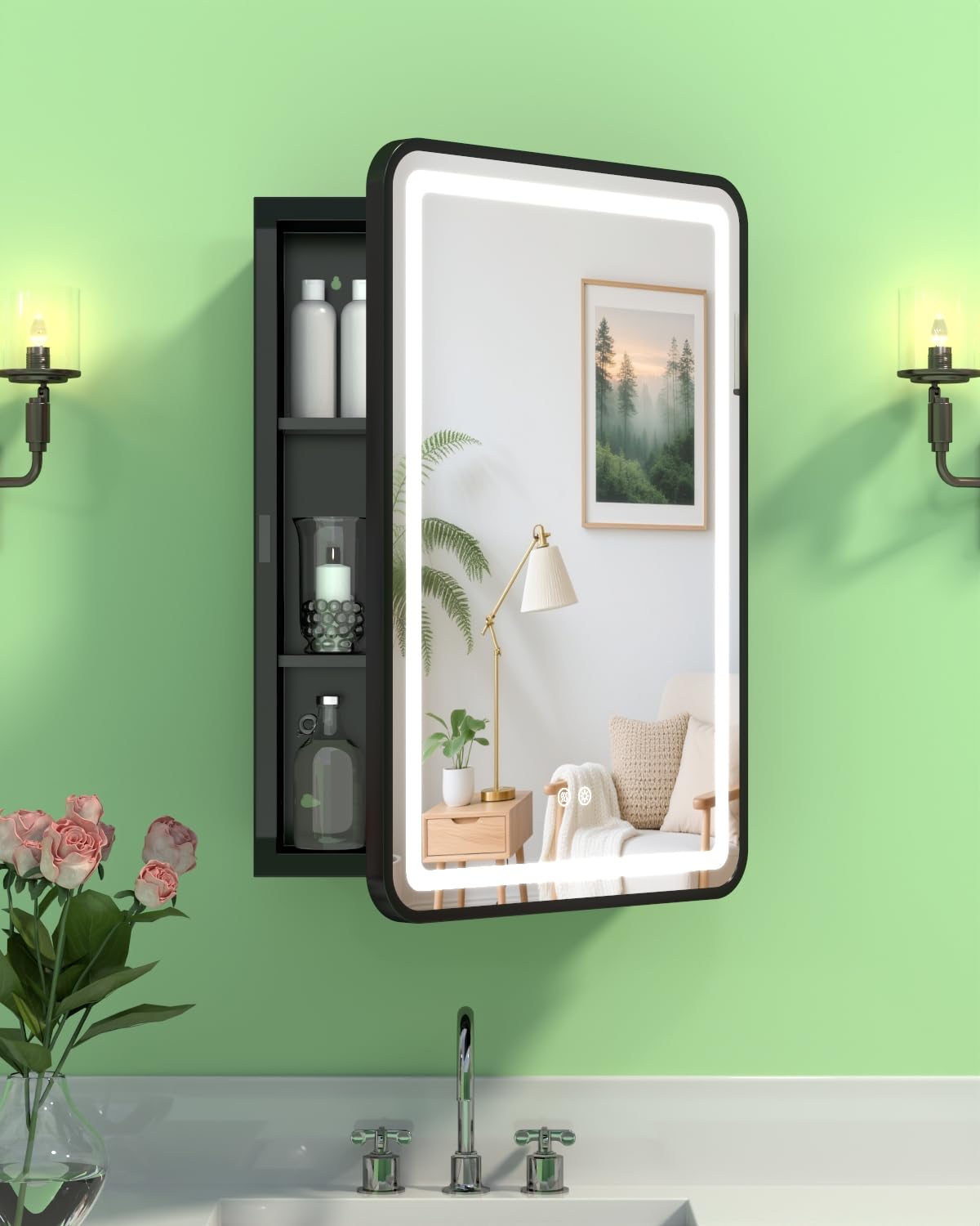 LED Bathroom Medicine Cabinet Mirror, Anti-Fog, Right Hinge, 16x24 Inch