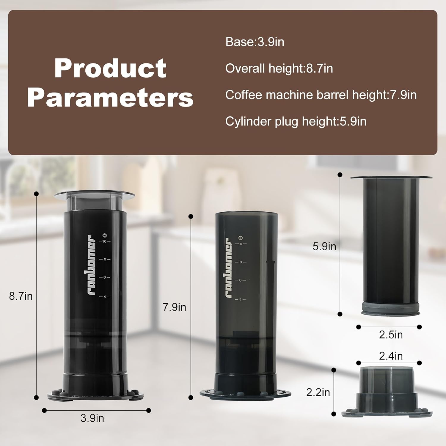 Ranbomer French Press Coffee Maker, 2-in-1 Single Serve K Cup Compatible, Portable Coffee Machine for Ground Coffee, Black, 10 Oz Capacity, for Camping, Travel