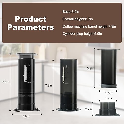 Miniatura 8 de Cafetera de prensa francesa, 2 en 1, compatible con K Cup, cafetera portátil para café molido, negro, capacidad de 10 onzas, para campamento, viajes