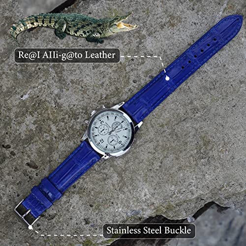 Vinacreations 21Mm Royal Blue Alligator Leather Watch Band Men Crocodile Belly Quick Release Vintage Replacement Wristwatch Strap Silver Tag Buckles Dh-05-21Mm #TOP1