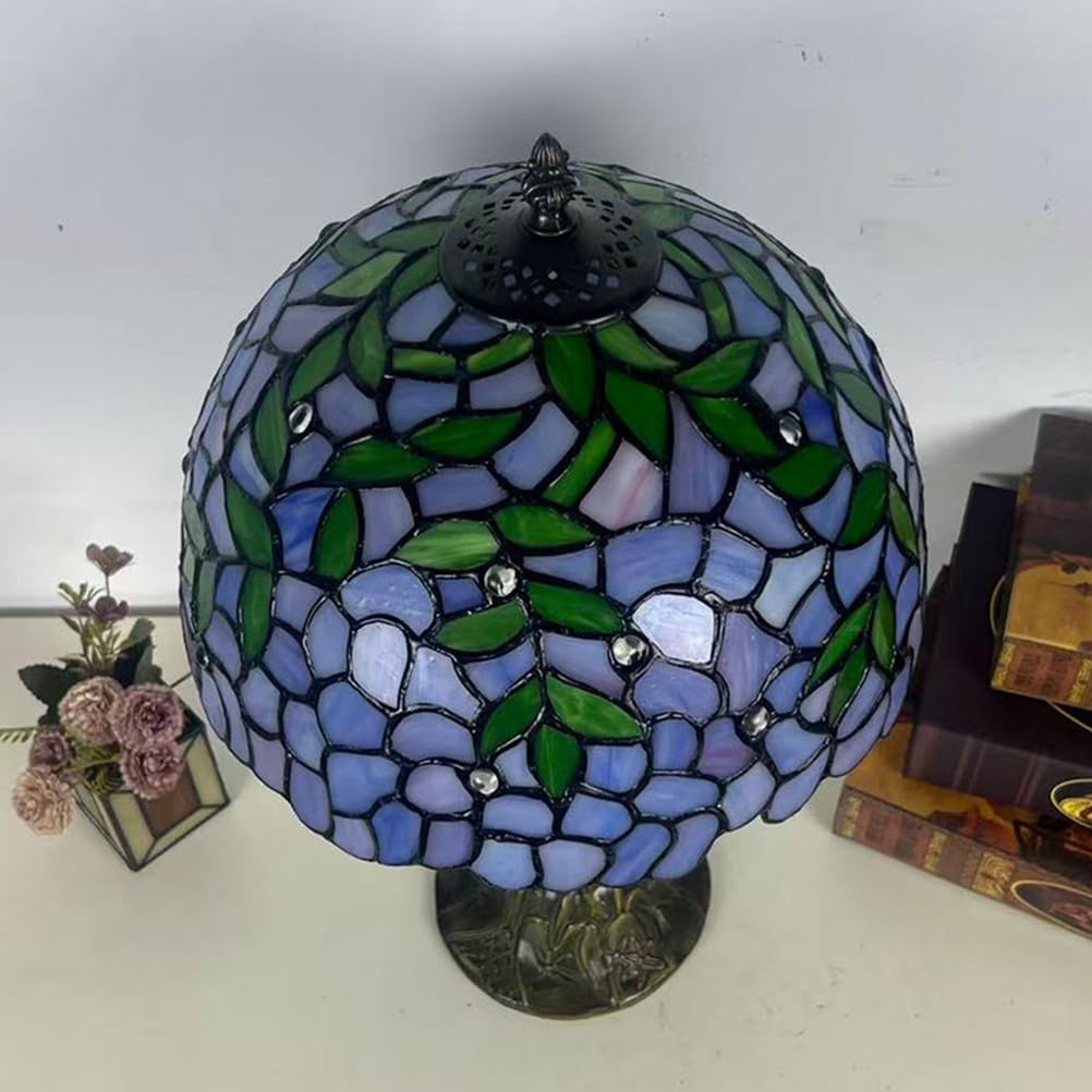 Lampa stołowa ze szkła witrażowego, wzór liści glicynii, idealna lampka do czytania do sypialni, salonu, biura, gabinetu, 30 x 30 x 45 cm