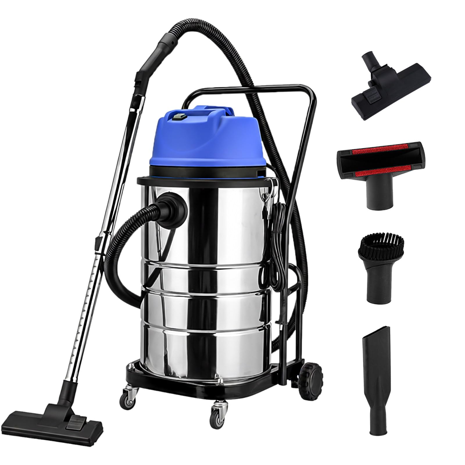 Aspiradora En Seco Y Húmedo De 16 Galones, Tanque De Acero Inoxidable, Aspiradora Portátil De Taller 3 En 1 De 1400 W con Accesorios, Ideal para Obra, Garaje Y Taller, Silenciosa