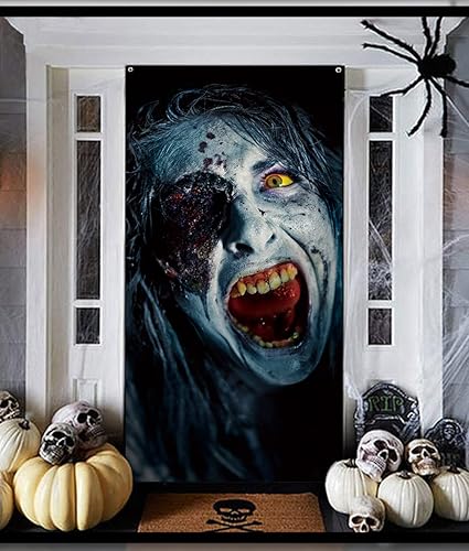 Hrystarad Decoración de cara sangrienta espeluznante de Halloween, cubierta de pared para ventana de puerta aterradora, decoración de Halloween de