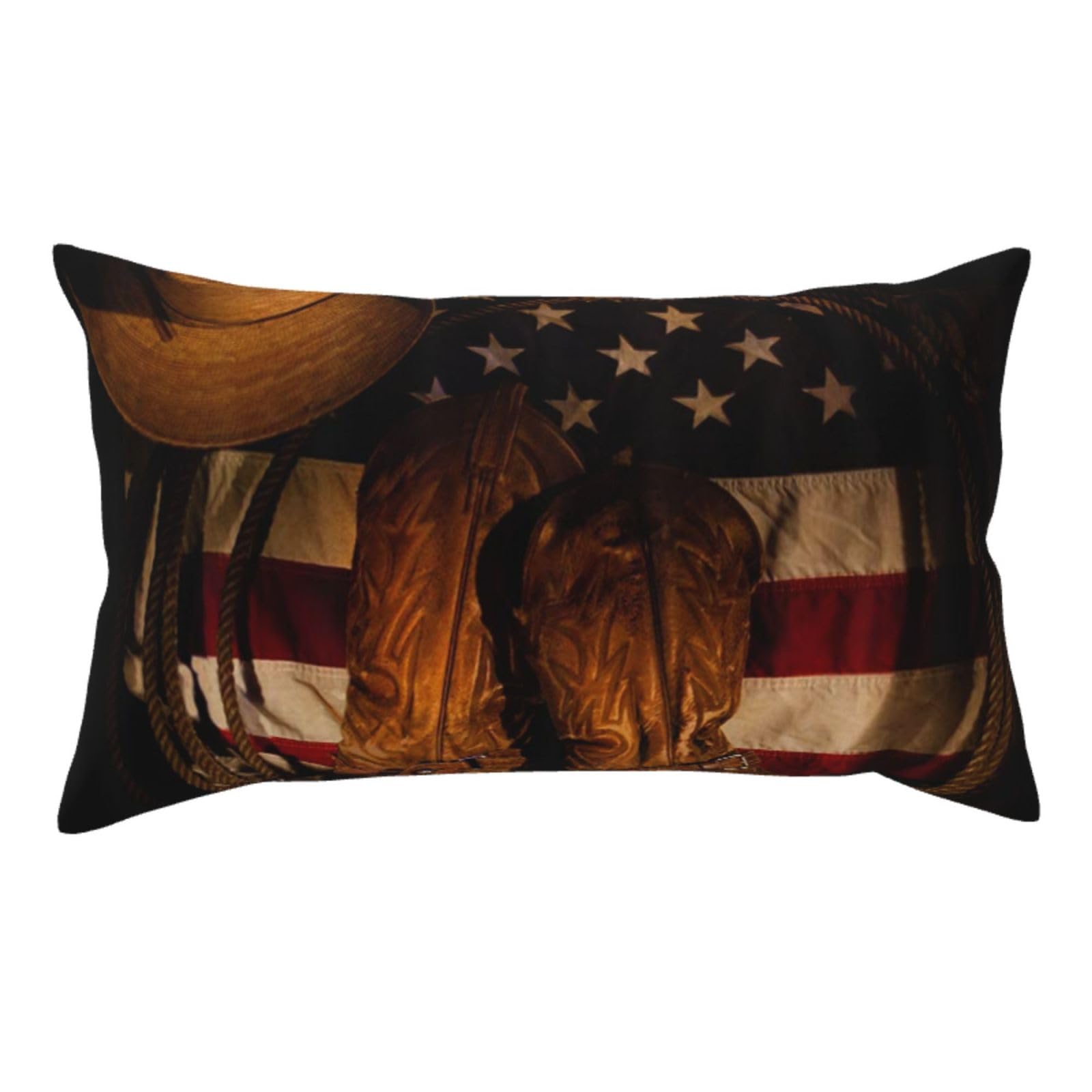 WSHFFILO American Flag with Cowboy Boots printed Pillow Case 20x36in Corduroy Throw Pillow Cover