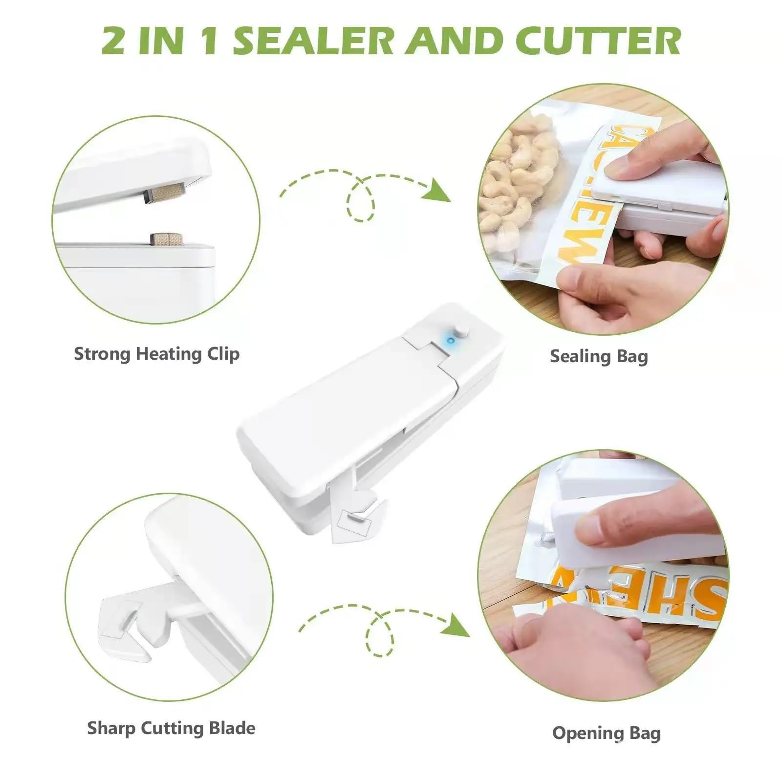Sellado de bolsas Máquina selladora, Sellador térmico portátil for bolsas de alimentos, herramienta de cierre de bolsas de plástico térmicas, dispositivo inteligente, USB(Usb Gray)