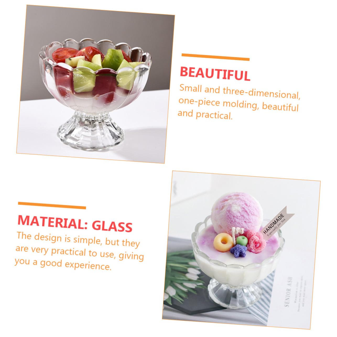 Set 6 Pezzi Tazze Da Dessert e Coppe Di Gelato in Vetro Trasparente 100 Ml, Resistenti a Caldo e Freddo, Per Budino e Uso Quotidiano Famigliare