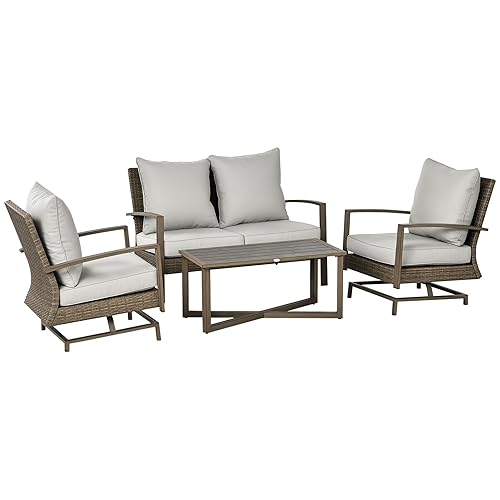 Outsunny 4 Piece Wicker Patio Furniture Set with 2 Rocking