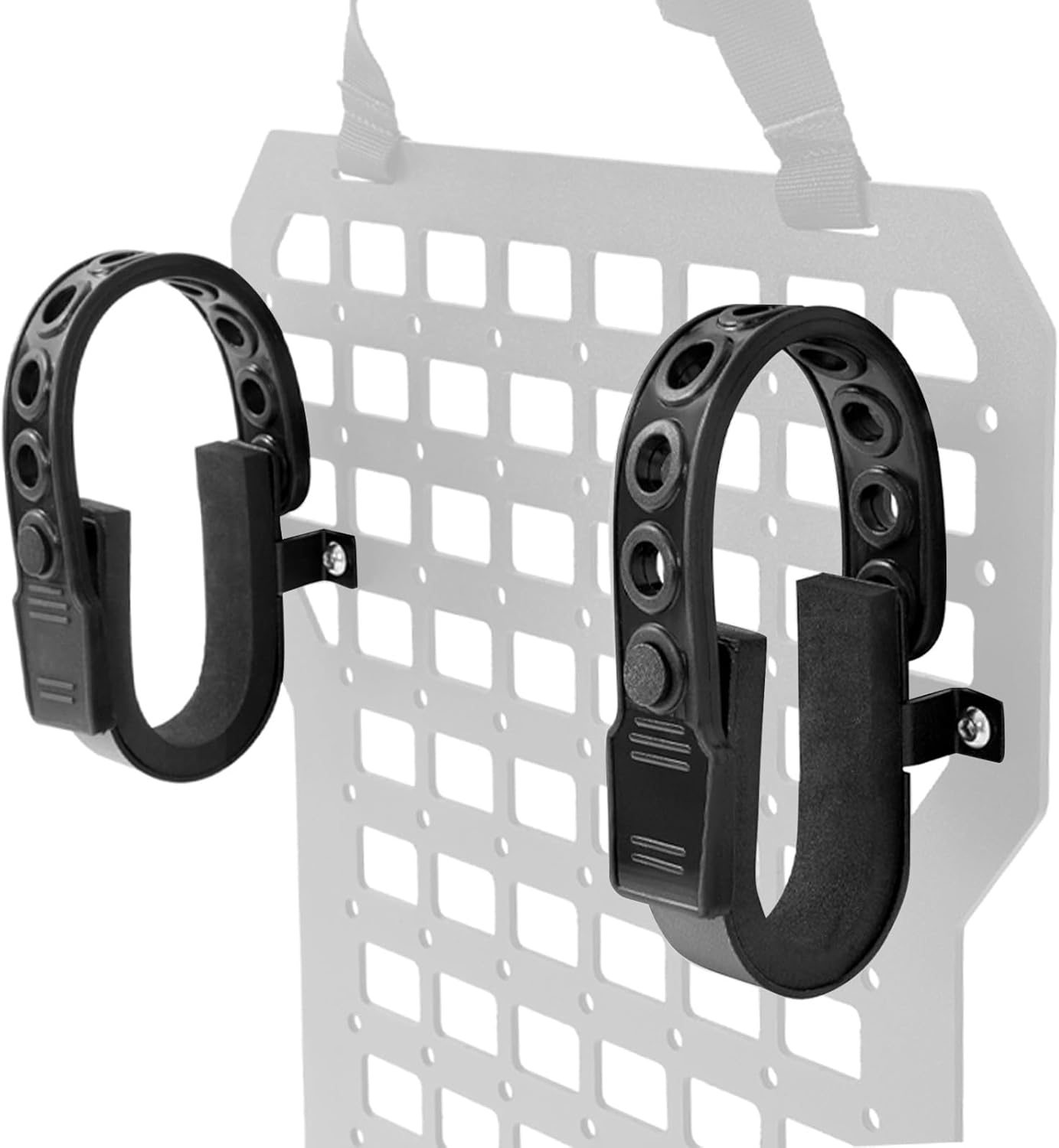 1 Pair Gun Racks Fit for Metal Tactical Molle Panel Gear Gun Holder Mount W/Rubber Strap Steel & Rubber Powder Coated Black