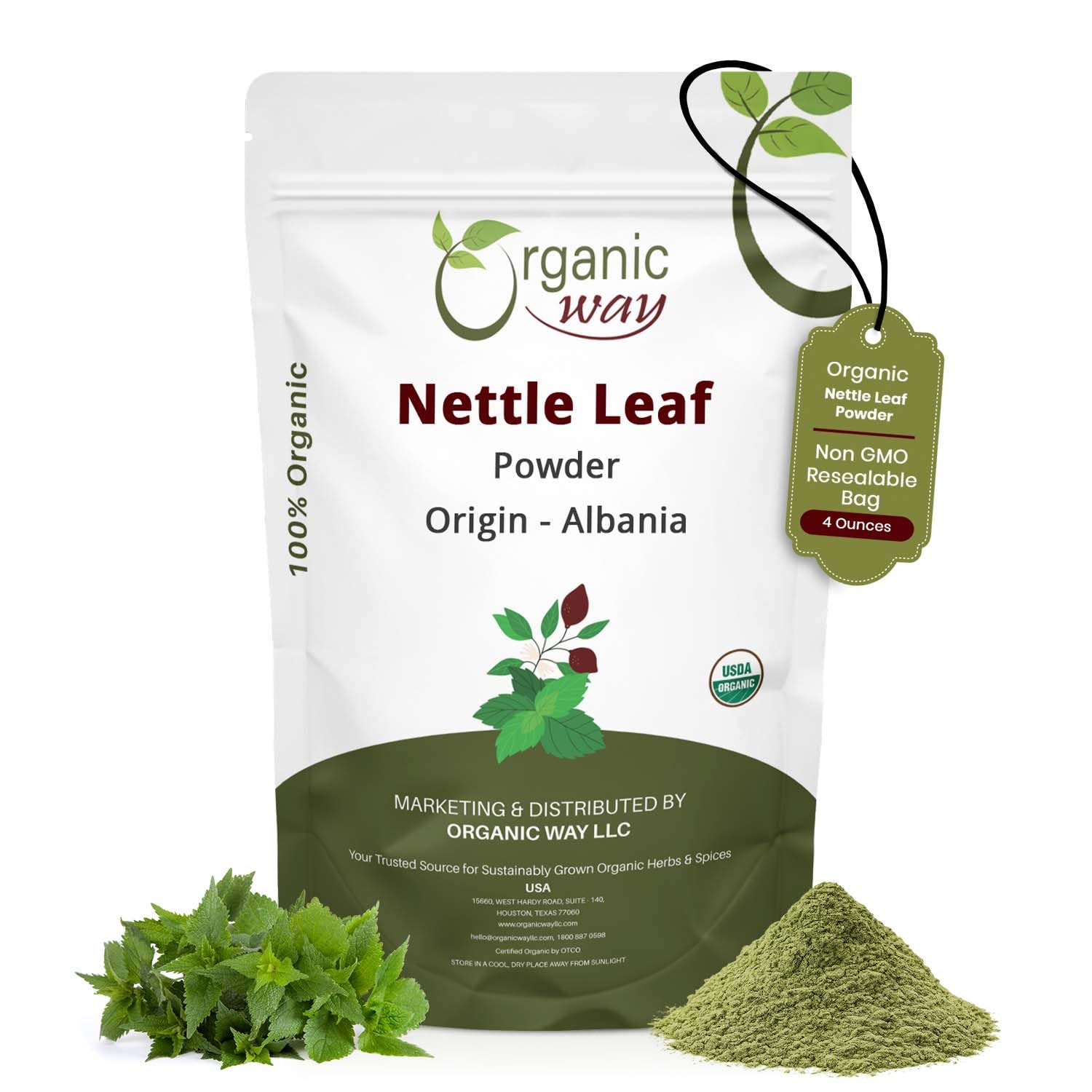 Organic Way Nettle Leaf Powder - Herbal Tea - 100% Raw from Albania (4 Oz) 4 Ounce (Pack of 1)