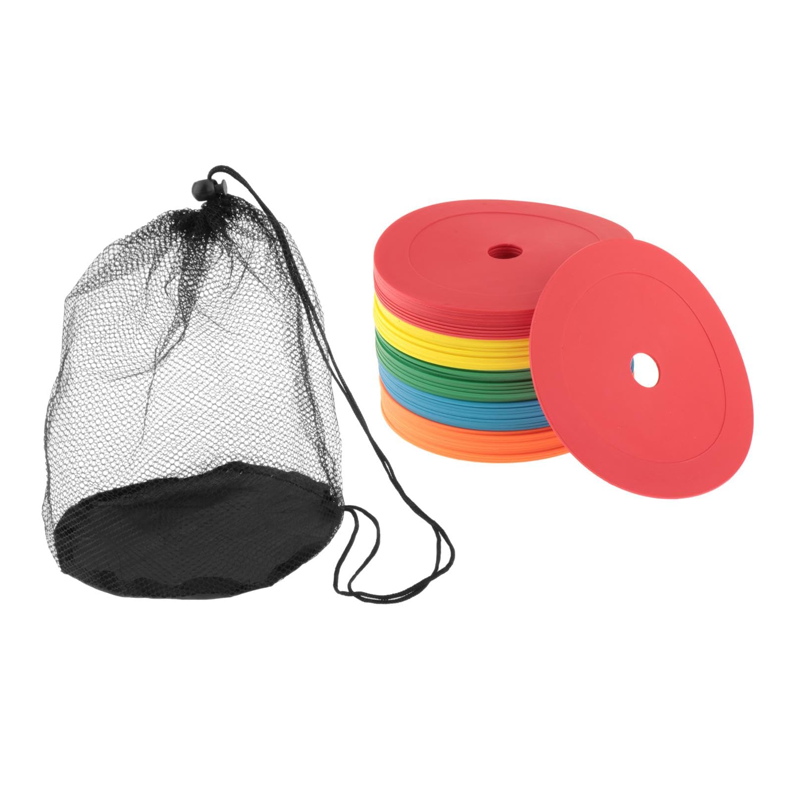 perfk Lot de 50 Cônes Plats Antidérapants de 15,3 cm, Plots de Marquage pour Football Cône, Plots Sport avec Sac en Filet, pour Le Football, L'entraînement Sportif, Le Volley-Ball et Le Basket-Ball
