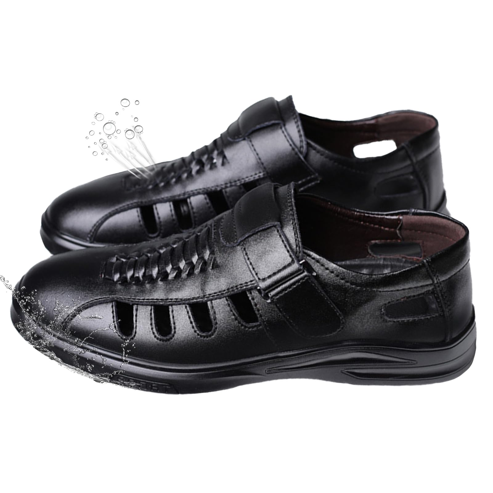 Sandalias Hombre Punta Cerrada en Cuero Transpirables Ajustable Sandalias Deportivas Antideslizante Zapatos de Montaña para Trekking Exterior Senderismo