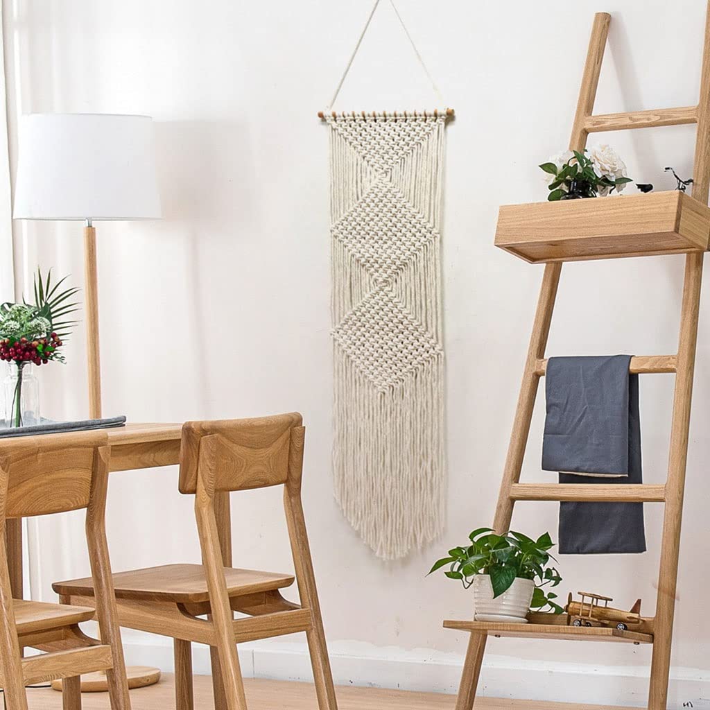 Tapices Macramé Tapiz nórdico Simple Tejido a Mano, Exquisita decoración de Pared con borlas