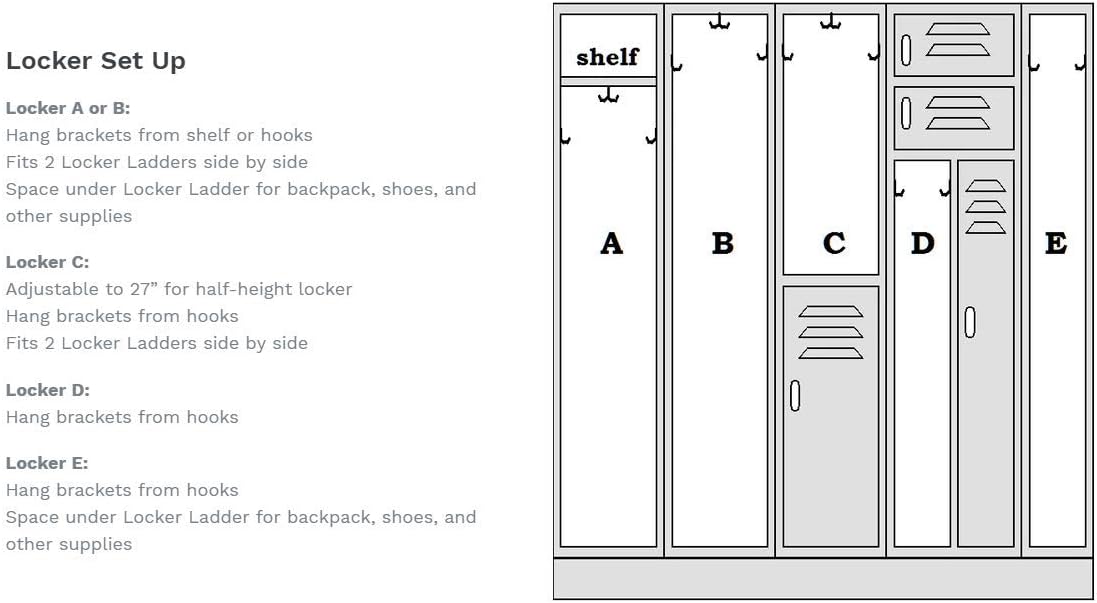 Hanging Locker Ladder Organizer For School, Work, Gym Storage | 3 Shelves | 38” x 5.5” x 9” (Blue)