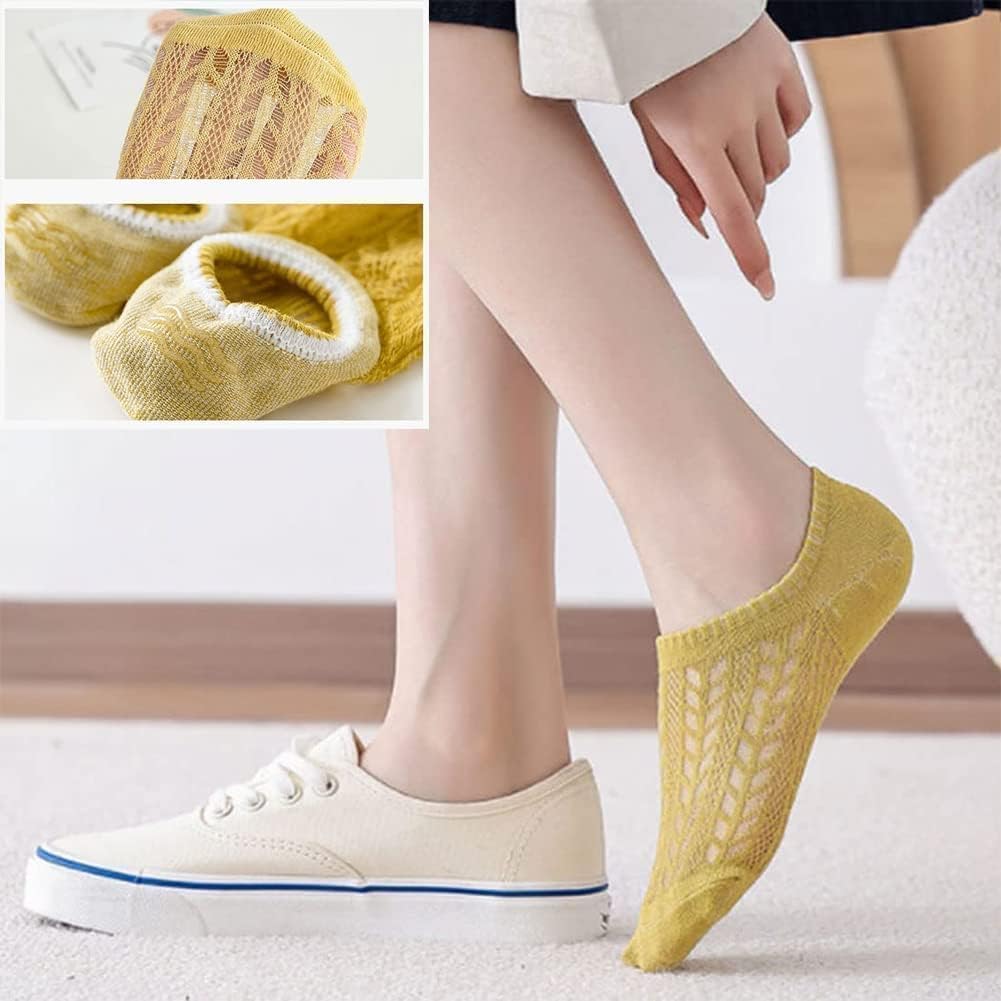10 pares Calcetines deportivos para mujer, 35-39, Calcetines mujer, Algodón Cortos Calcetines Tobilleros con silicona antideslizante, Sneaker Calcetines de malla, Calcetines de barco