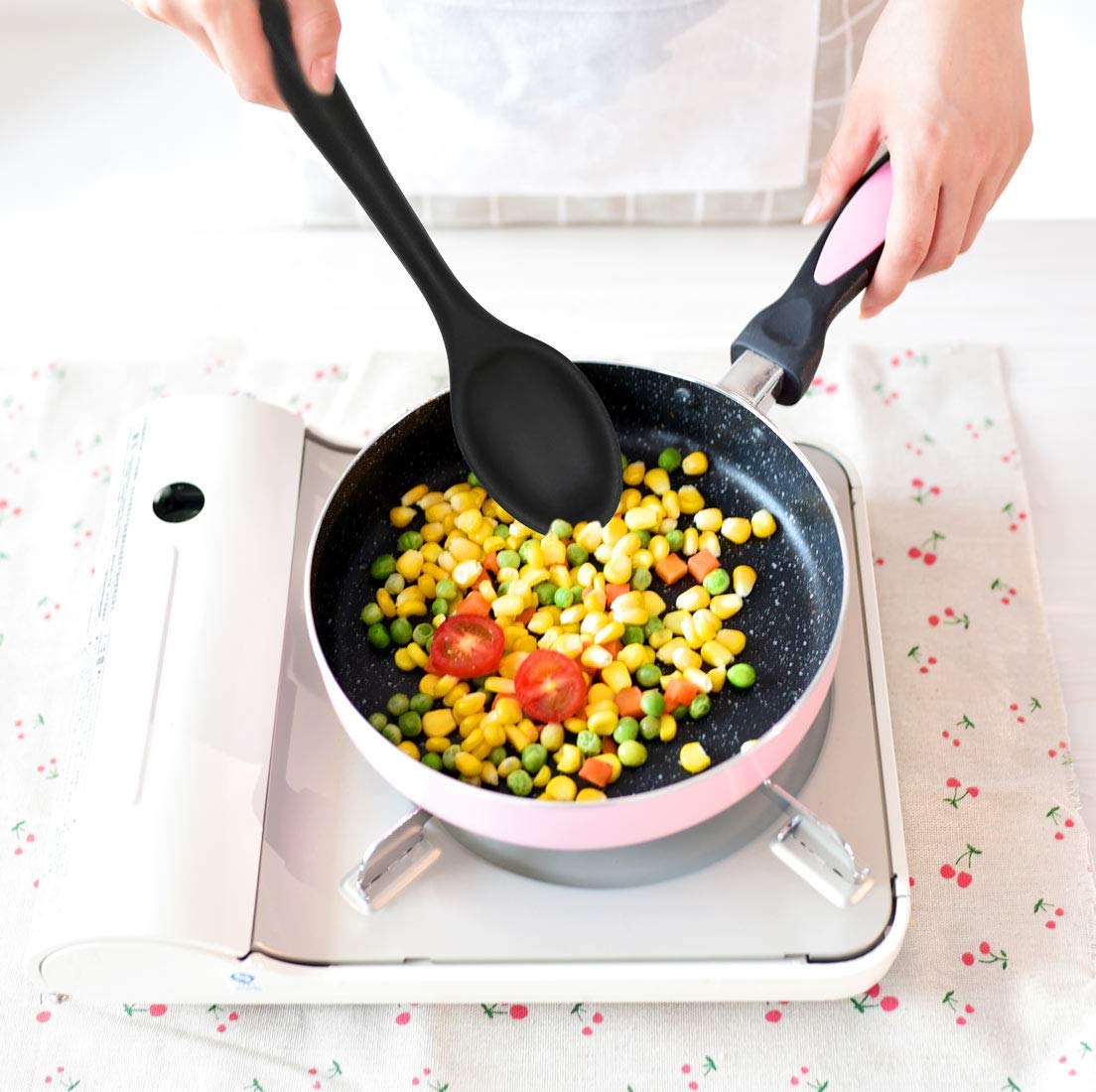 FJNATINH – Set Da Cucina 4 Pezzi In Silicone Con Manico In Legno – Spatola, Cucchiaio, Schiumarola E Paletta – Antiaderenti E Termoresistenti - 3