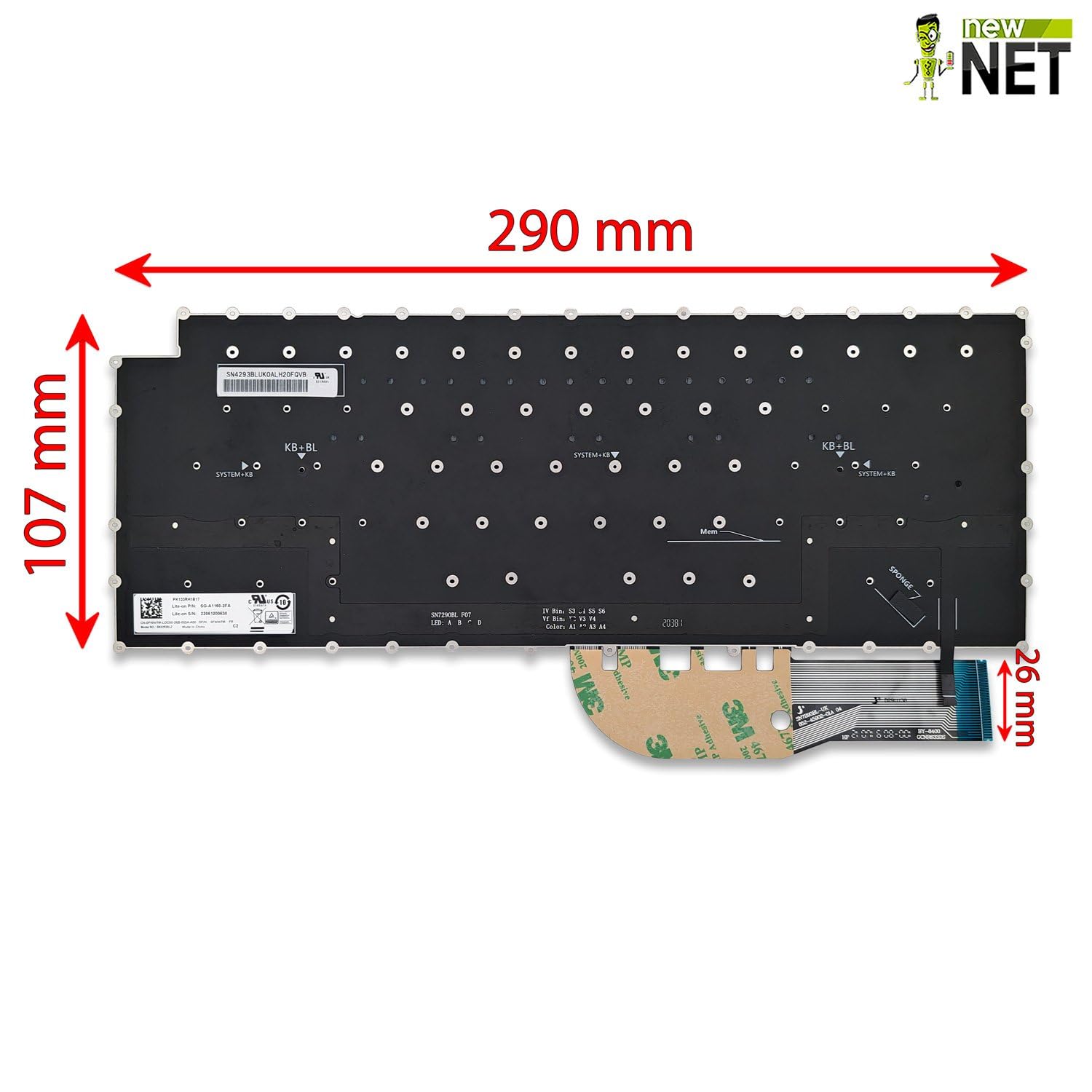 new net - Tastiera compatibile con Dell XPS 15 (9500), 15 (9510), 15 (9520), 15 (9530), 17 (9700), 17 (9710), 17 (9720) [Senza frame - colore tasti Nero - Retroilluminata - Layout ITA]