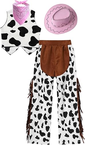 Miniatura 2 de Doomiva Disfraz de vaquera para niñas, disfraz de vaquero de Helloween Western con borlas y pantalones con sombrero