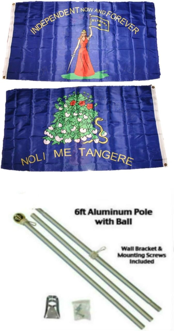 AES Alabama Secession 3'x5' Polyester 2 Ply Double Sided Flag with 6' Aluminum Flag Pole Kit with Gold Colored Ball Topper