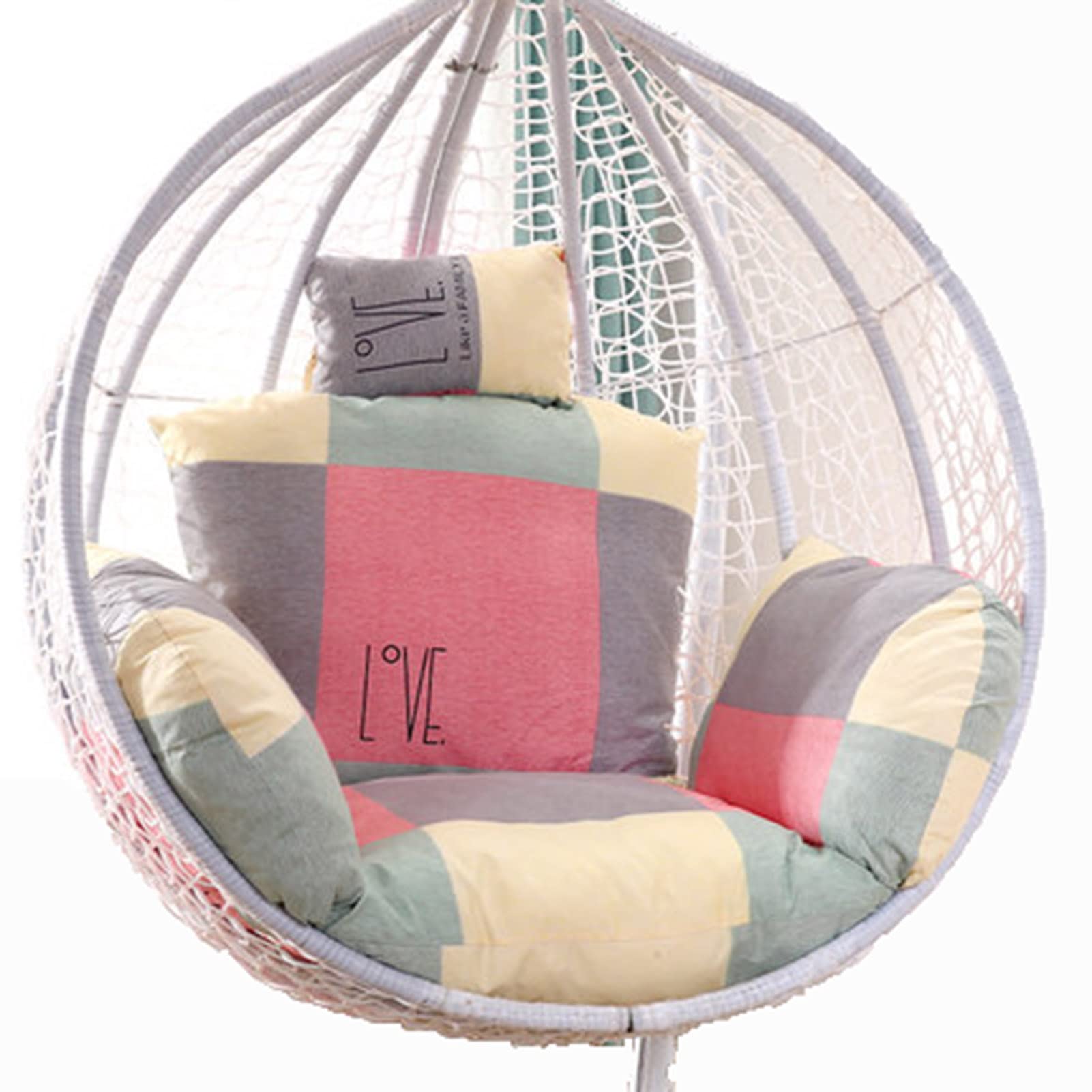 ERTsrhFD Outdoor Hanging Swing Chair Seat Thicken Washable Large Hammock Cushion Cover with Headrest and armrests(Lattice)