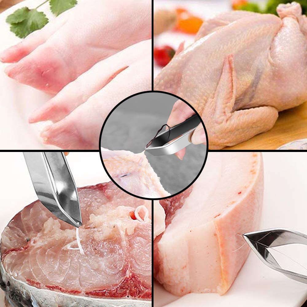 3 Stück Fischgrätenpinzette, Edelstahl, 2 flache und 1 schräge Pinzette, maxin Zange, Entferner-Werkzeug zum Entfernen von Fischgräten, Nadelspitzen, Schuppen