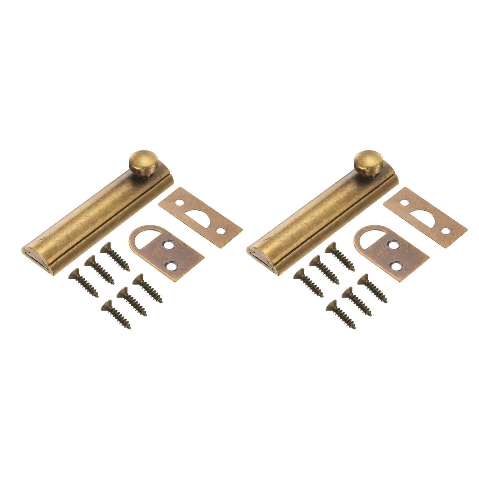 sourcing map 2Pcs 3" Solid Brass Surface Bolt, Concealed Security Slide Latch Door Lock with Screws, Polished French Door Lock for Closet Cabinet Recessed Doors, Bronze