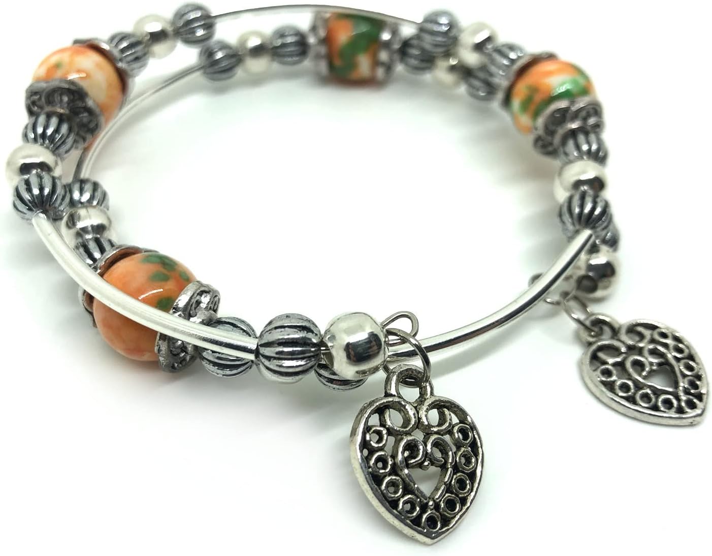 Memory bracelet in orange and green jade