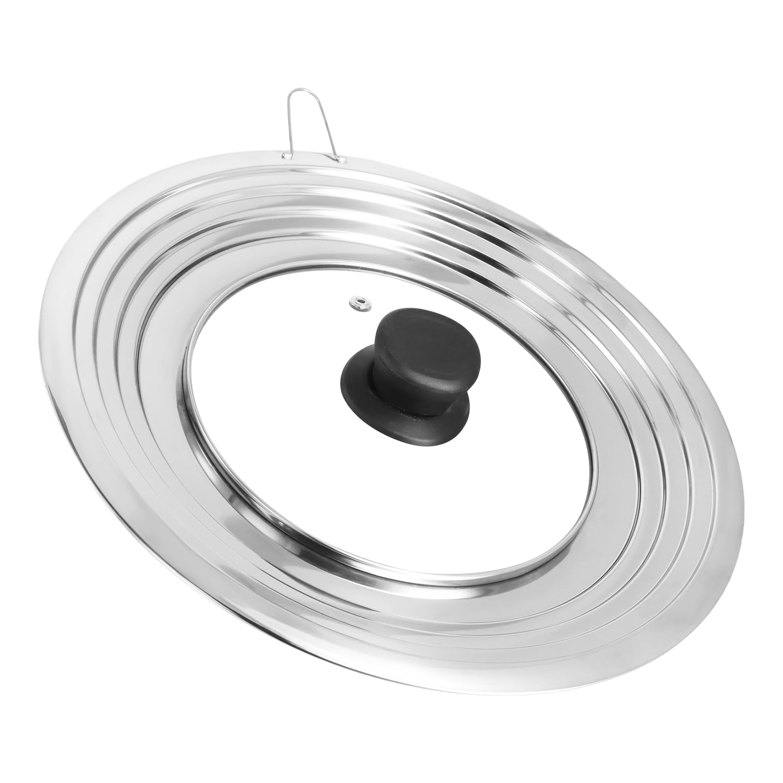 Focenat Universele pannendeksel, glazen deksel voor potten en pannen, 24-30 cm, met roestvrijstalen rand en stoomgat, universeel deksel voor pannen, wok, stomer, zilver