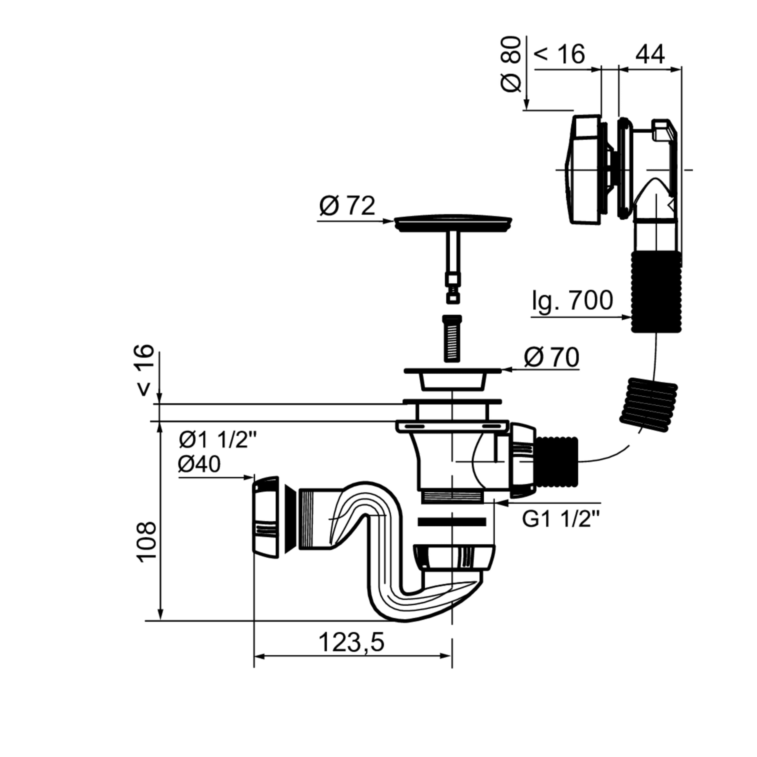 Wirquin 30724373 Ensemble complet vidage de baignoire avec siphon, noir