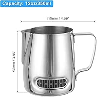 Vista 2 de uxcell Jarra de espuma de leche con termómetro integrado, taza de café de acero inoxidable de 12 oz/11.8 fl oz, jarra de espuma de leche con asa