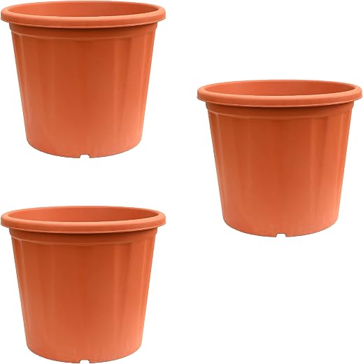 UGAOO UV Treated Gardening Pots and Planters for Plants (10 inch Brown/Terracotta Color Set of 3 Plastic Pots)