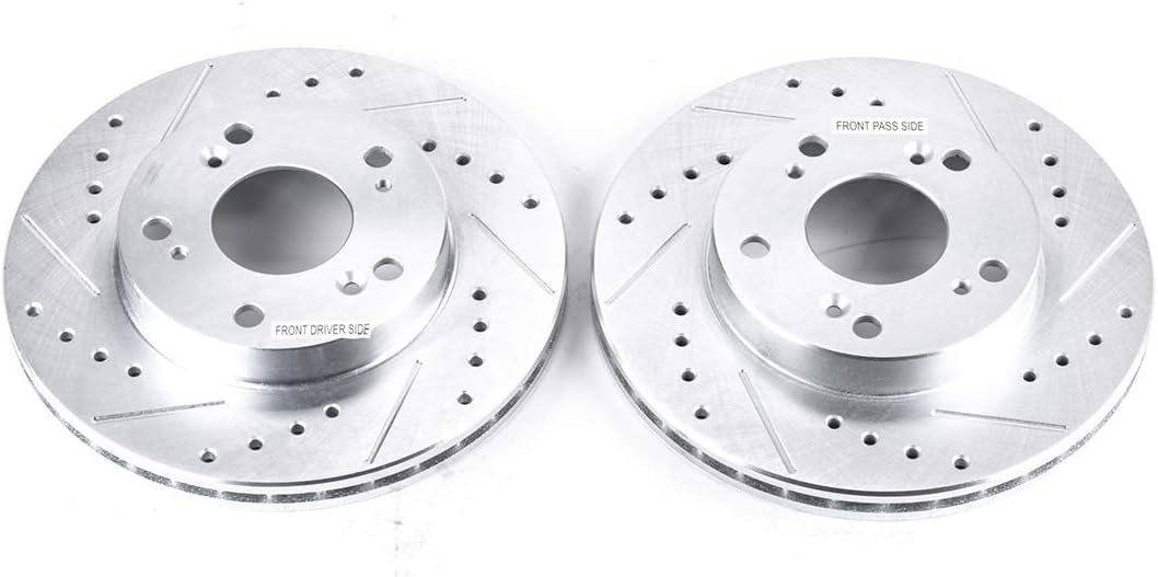 PowerStop Evolution Front Brake Rotors For Acura RSX 2002-06 |Honda Civic 2004-11 |CR-Z 2011-15 - Drilled and Slotted Performance Disc Rotors Upgrade, JBR962XPR