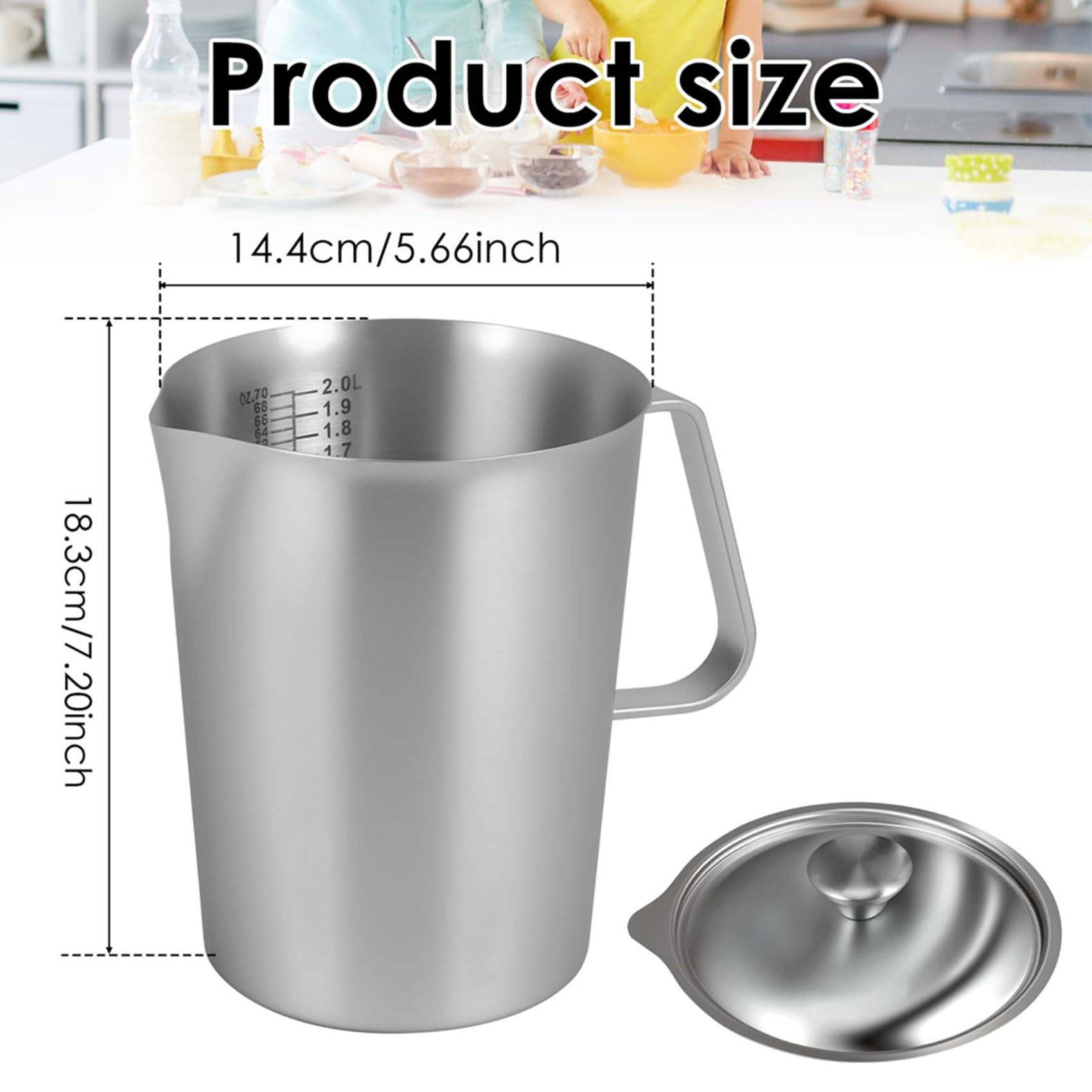2X 2L Messbecher Aus Edelstahl 304 mit Deckel und Markierung, Milchkännchen für Restaurants zum Kochen, Küche, Kaffee