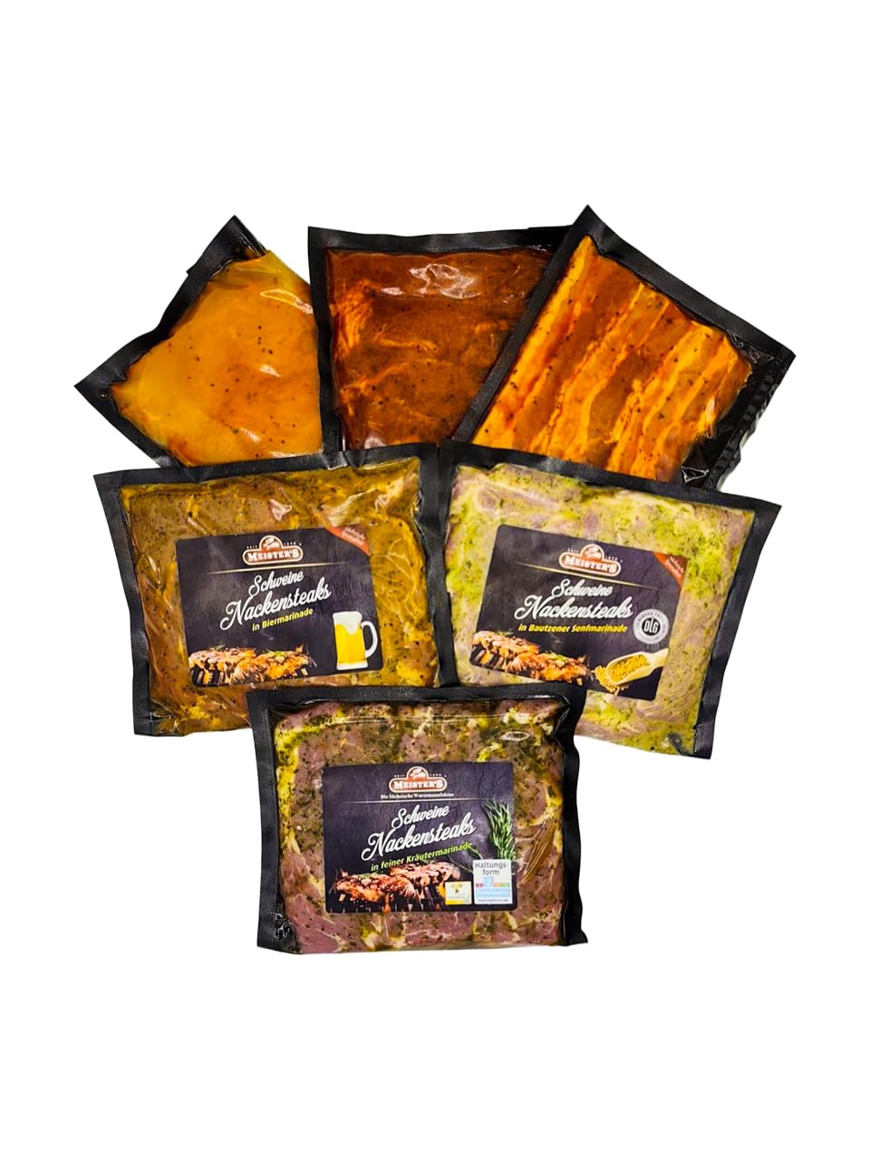 Mariniertes Grillfleisch Paket XXL mit Senf, Bier, Kräuter, Paprika, Bauchscheiben und Chicken Steak | 6x frisches Steakfleisch für Grill und Pfanne
