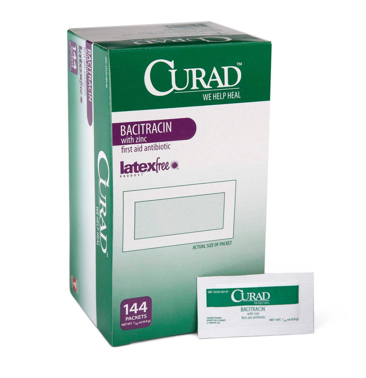 CURAD Bacitracin Ointment with Zinc, 0.9 g Foil Packet, Box of 144