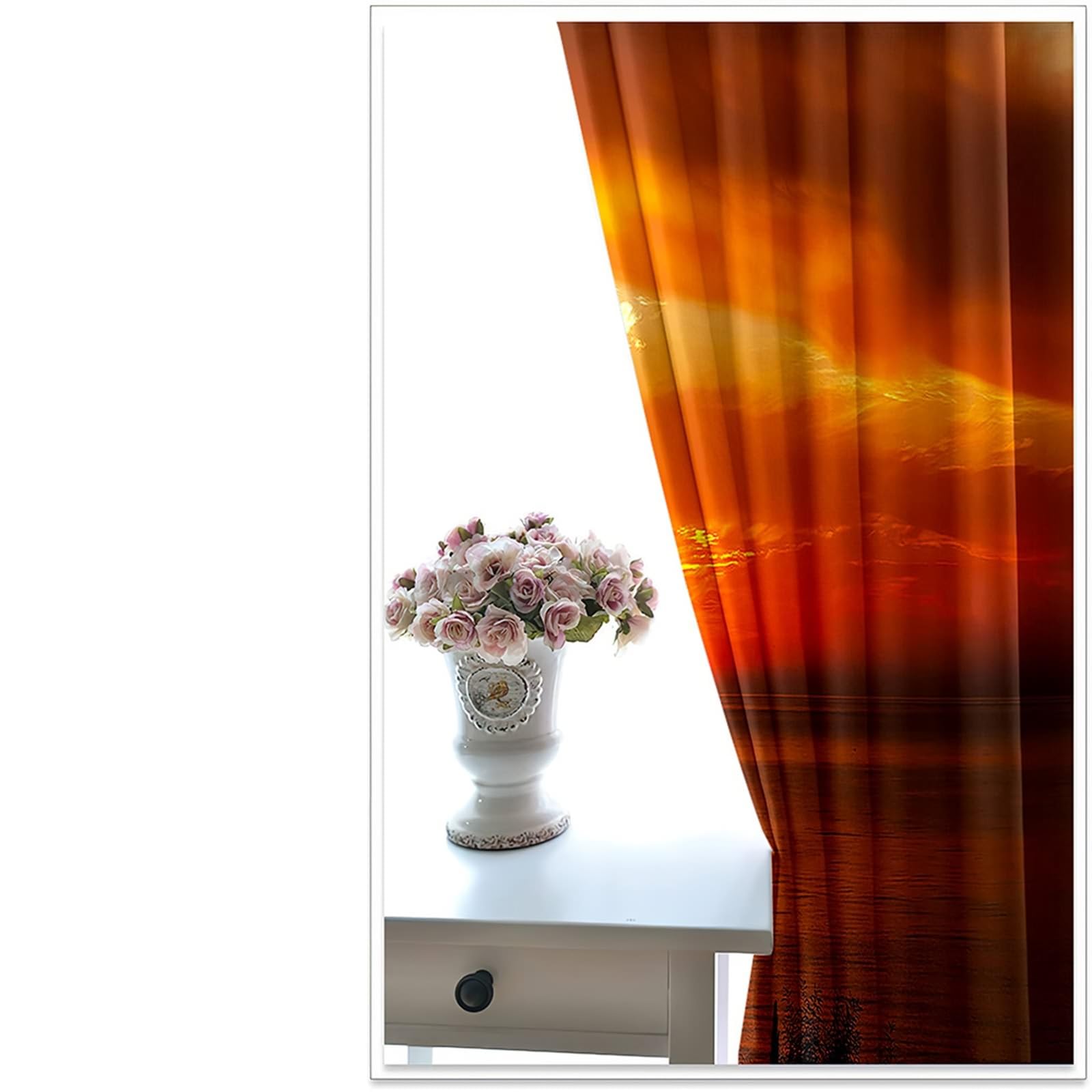 Schlafzimmer Vorhänge Blickdicht, 234x229cm Orange Braun Sonnenuntergangslandschaft am Meer Vorhang für Schlafzimmer und Wohnzimmer
