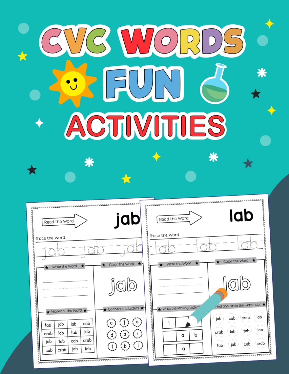 CVC Words Fun Activities: Read Trace and Color CVC Words for Kindergarten