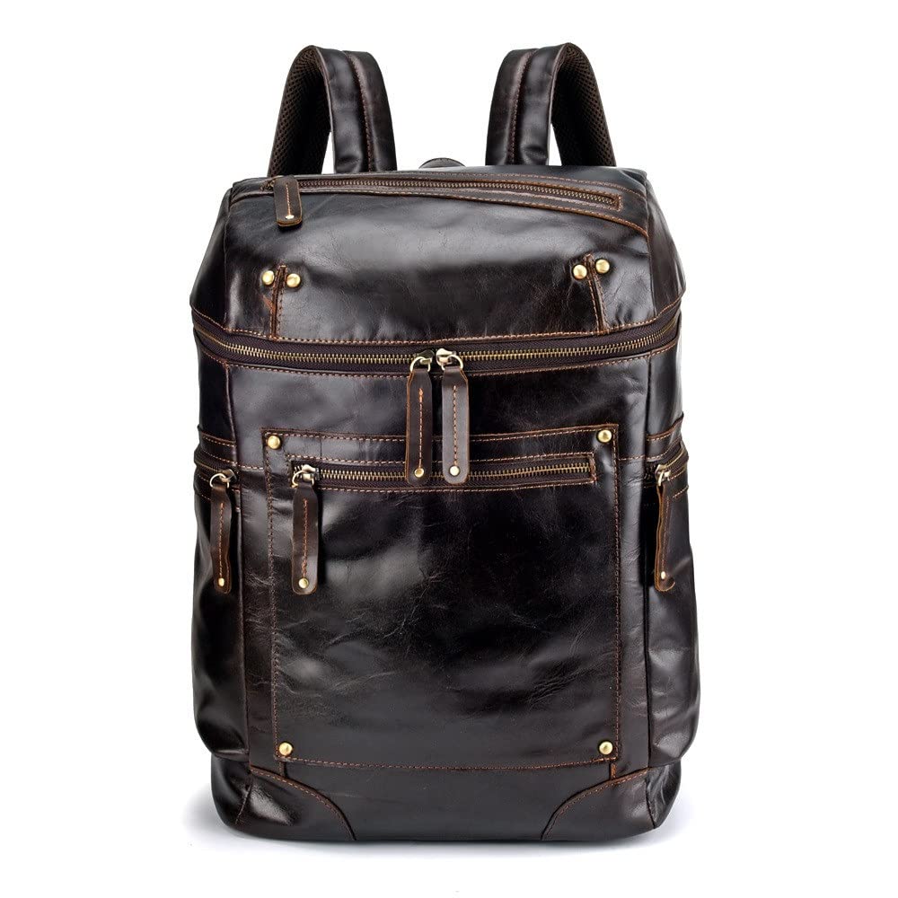 Sac à dos rétro en cuir souple ciré à l'huile grande capacité homme